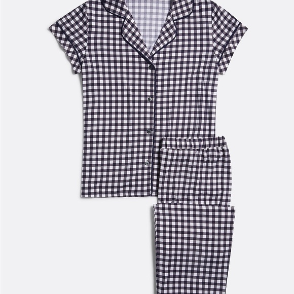🆕Draper James x Lands’ End Classic Navy Blue White Gingham Pajama 2 PC Set✨NWT - Picture 1 of 6
